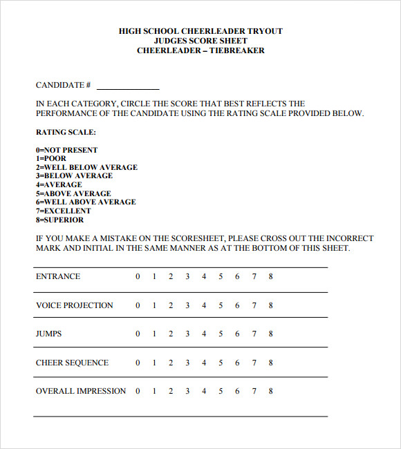 Printable Cheerleading Score Sheet