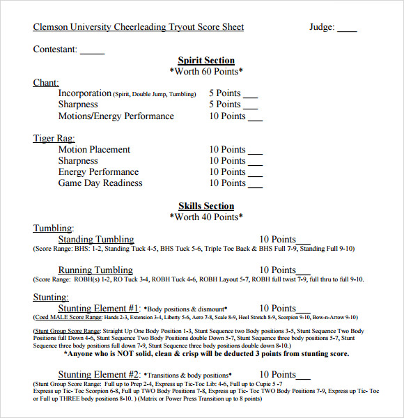 cheerleading tryout score sheet pdf