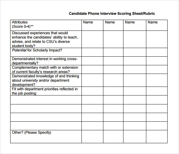 candidate selection matrix template