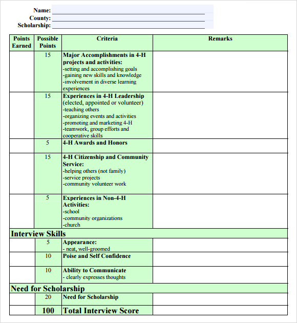 Free 9 Interview Score Sheet Samples In Pdf Ms Word Excel Apple Pages