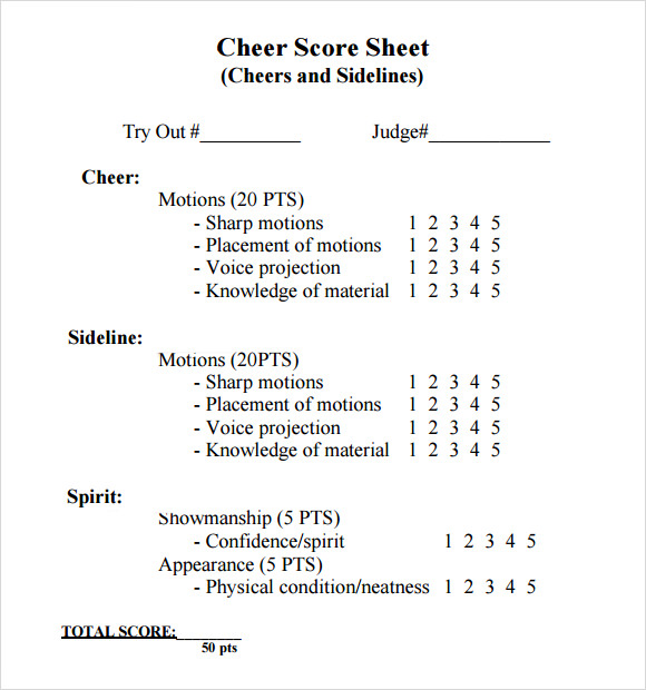 5+ Sample Cheerleading Tryout Score Sheets Sample Templates