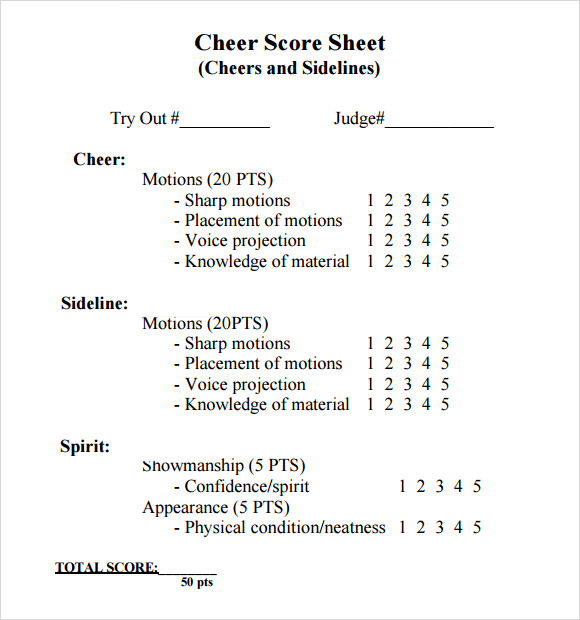 Printable Cheerleading Score Sheet