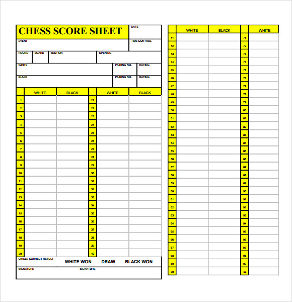 FREE 9 Sample Chess Score Sheet Templates In PDF