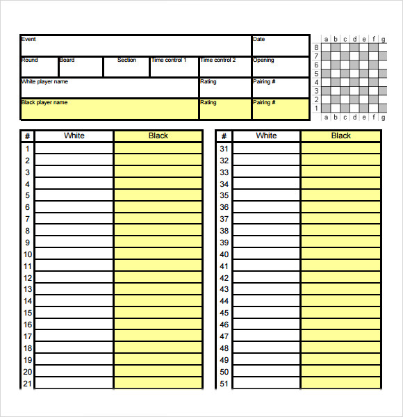 Printable A4 Chess Score Sheet High Resolution PDF. (Instant Download) 