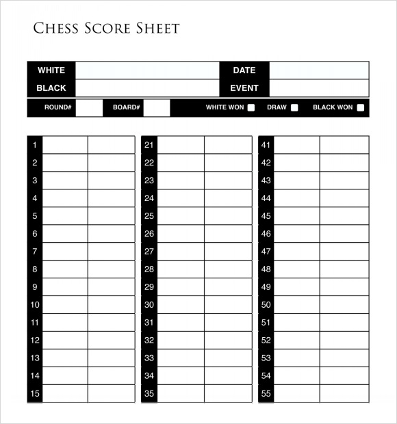 FREE 9 Sample Chess Score Sheet Templates In PDF