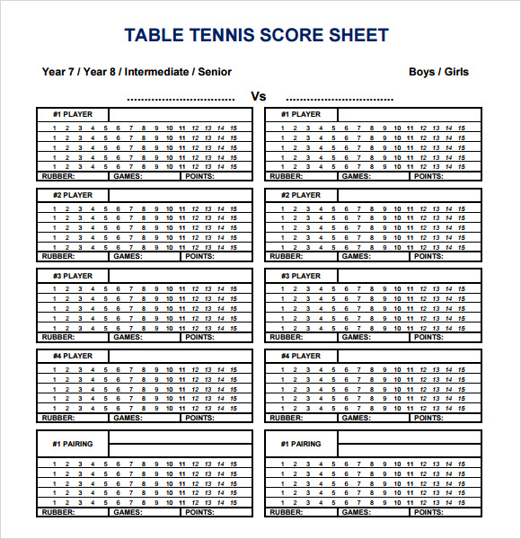 Table Tennis Scoring Sheet