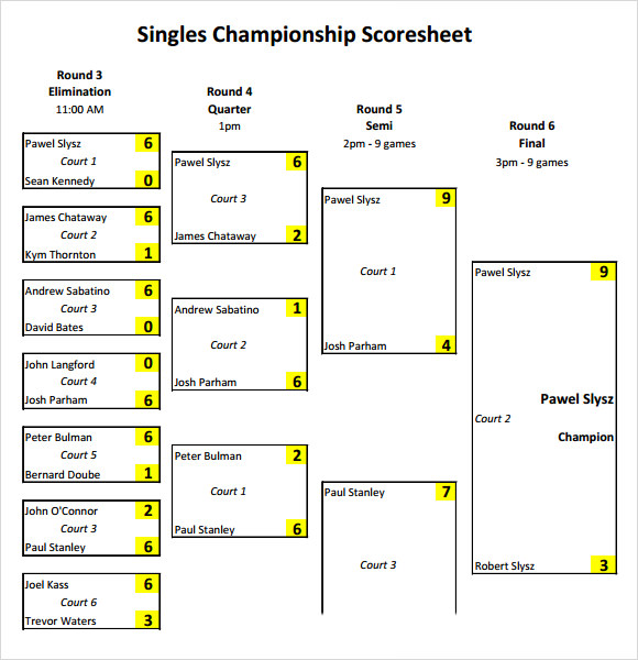 8+ Sample Tennis Score Sheets | Sample Templates