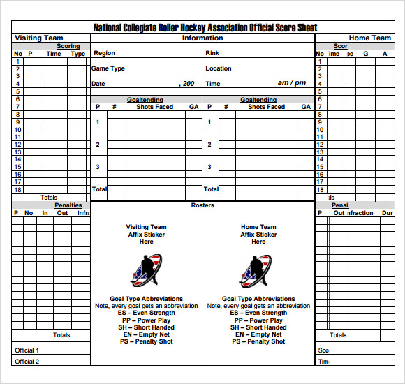 FREE 8 Sample Hockey Score Sheet Templates In PDF