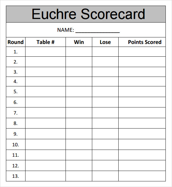 Printable Euchre Score Cards For 10 Players