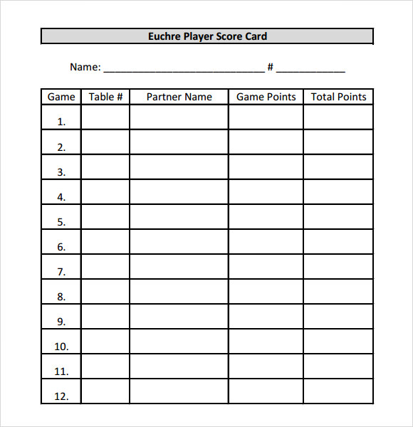 euchre score cards for 12 players