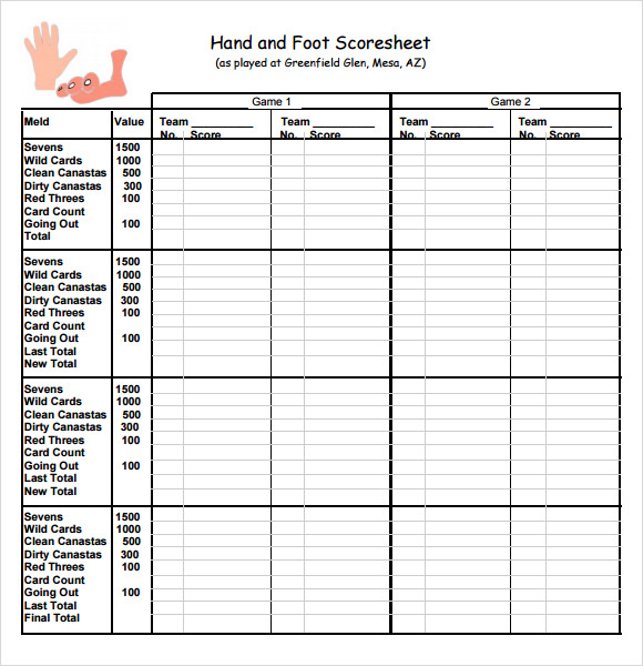 FREE 7+ Sample Canasta Score Sheet Templates in PDF