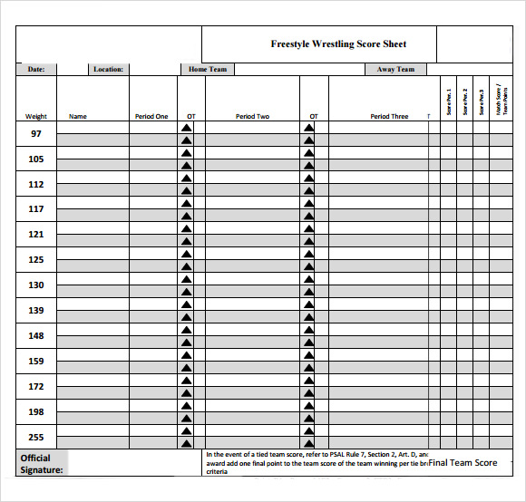 FREE 9 Sample Wrestling Score Sheet Templates In PDF