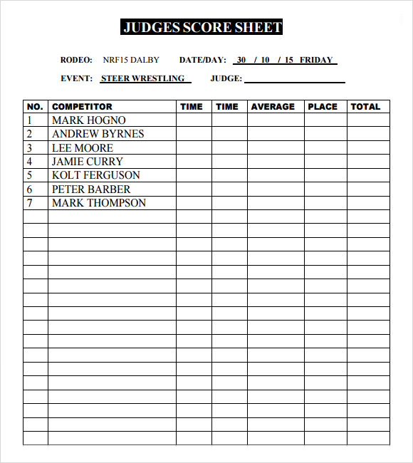 Wrestling Bout Sheet Template