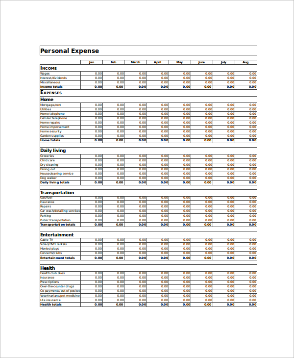 excel spreadsheet template for personal expense