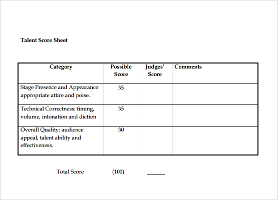 Printable Car Show Judging Sheet