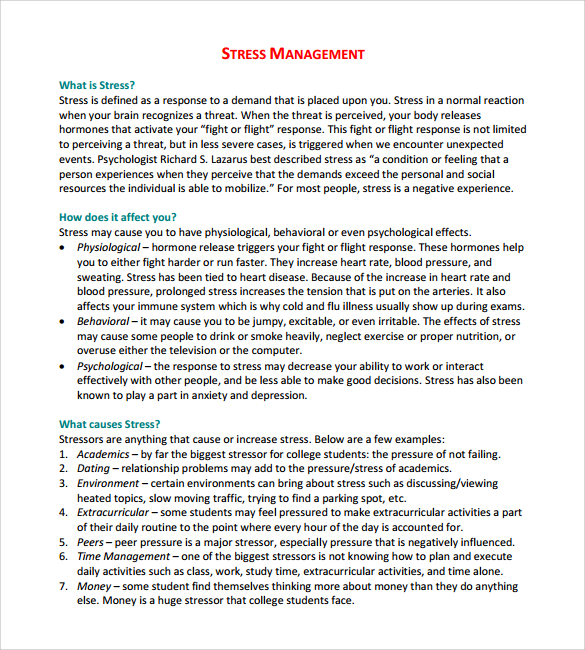 8 Sample Stress Management Charts Sample Templates