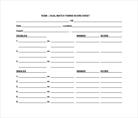 FREE 8+ Sample Tennis Score Sheet Templates in PDF