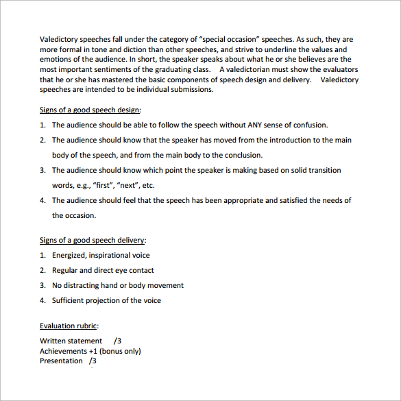 valedictorian speeches evaluation guidelines