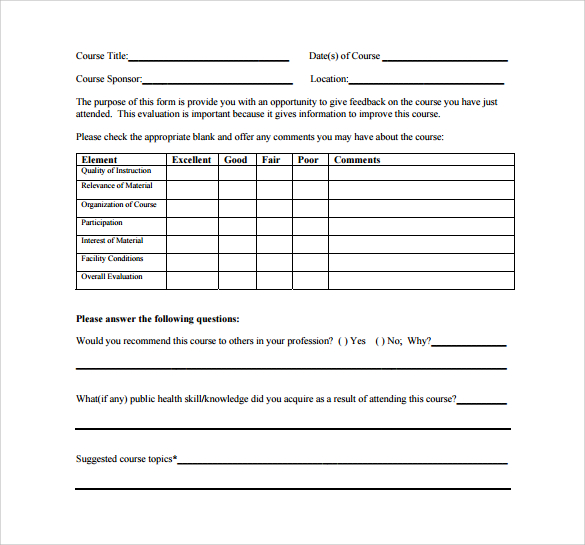 9 Course Evaluation Forms Sample Free Examples & Format Sample