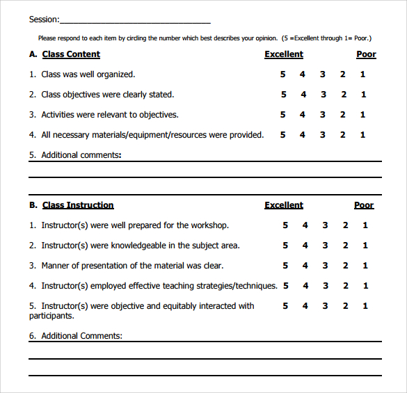 example of course evaluation form