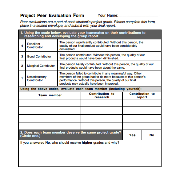 project peer evaluation form