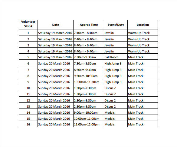 Roster Template Excel