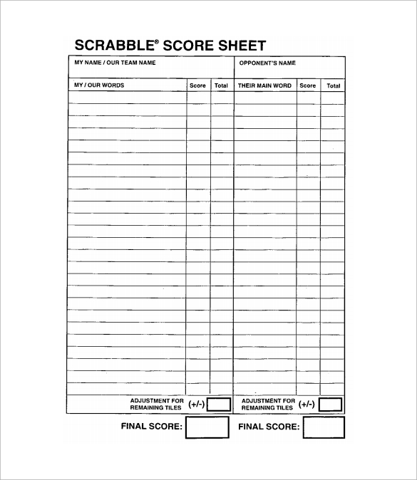 FREE 9+ Sample Scrabble Score Sheet Templates in MS Word PDF