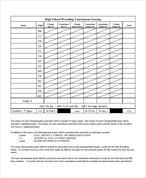 FREE 9 Sample Wrestling Score Sheet Templates In PDF