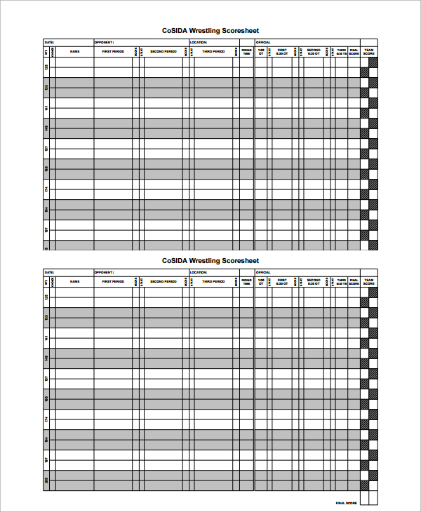 FREE 9 Sample Wrestling Score Sheet Templates In PDF