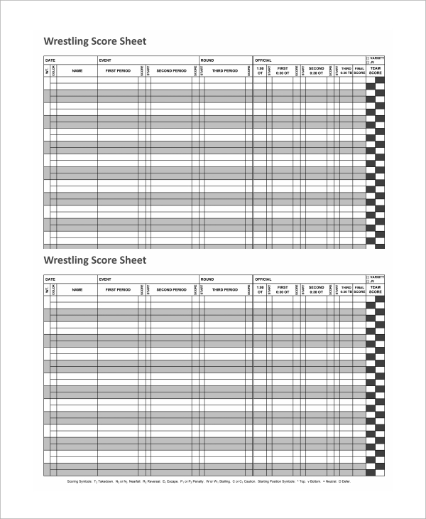 FREE 9 Sample Wrestling Score Sheet Templates In PDF