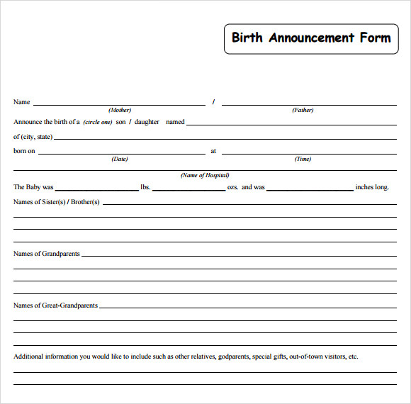 sample birth announcement template