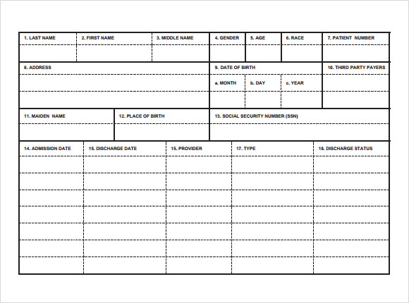 patient index card template