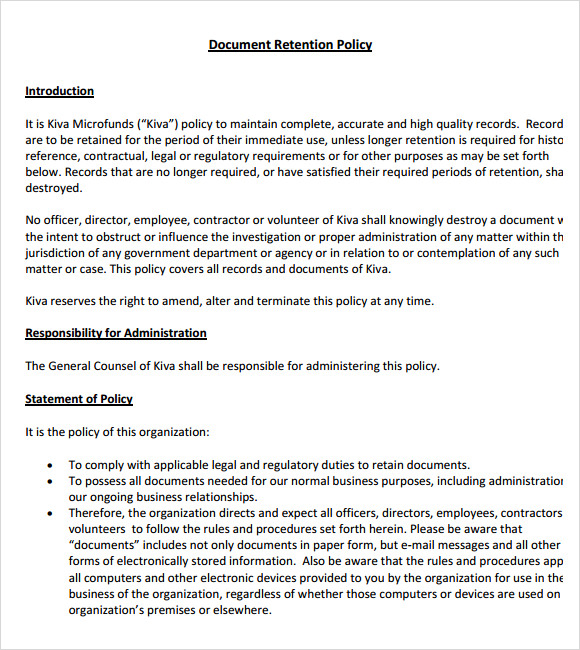 document retention policy pdf