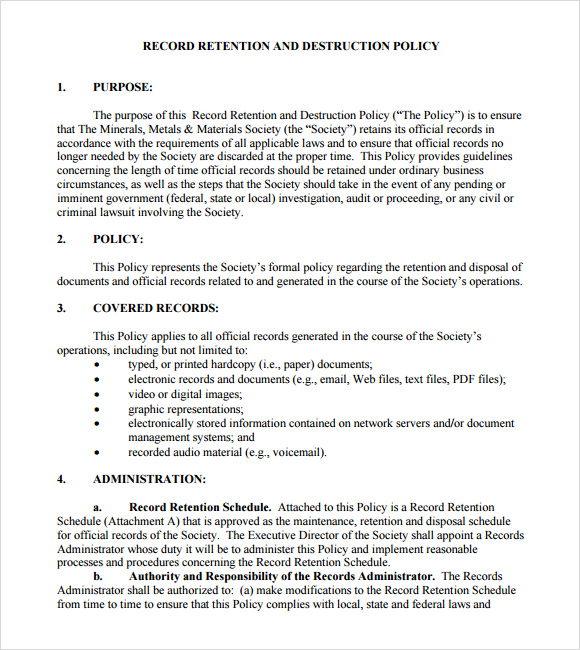 Data Retention Policy Template Word