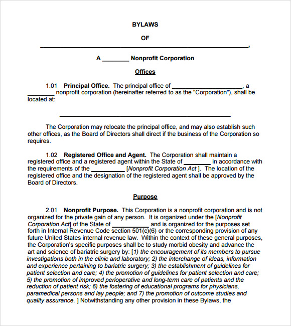 Free Bylaws Template Templates Printable Download