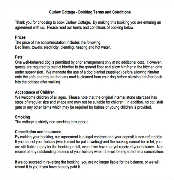 booking terms and conditions template