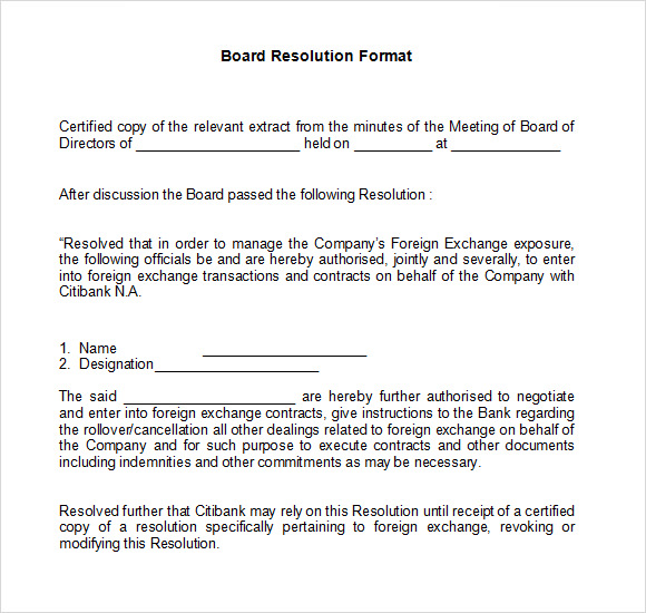 format of board resolution for assignment of trademark