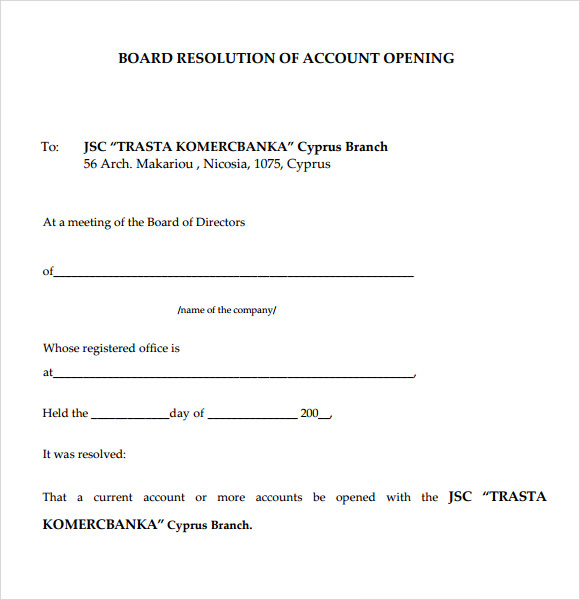 board of resolution letter template