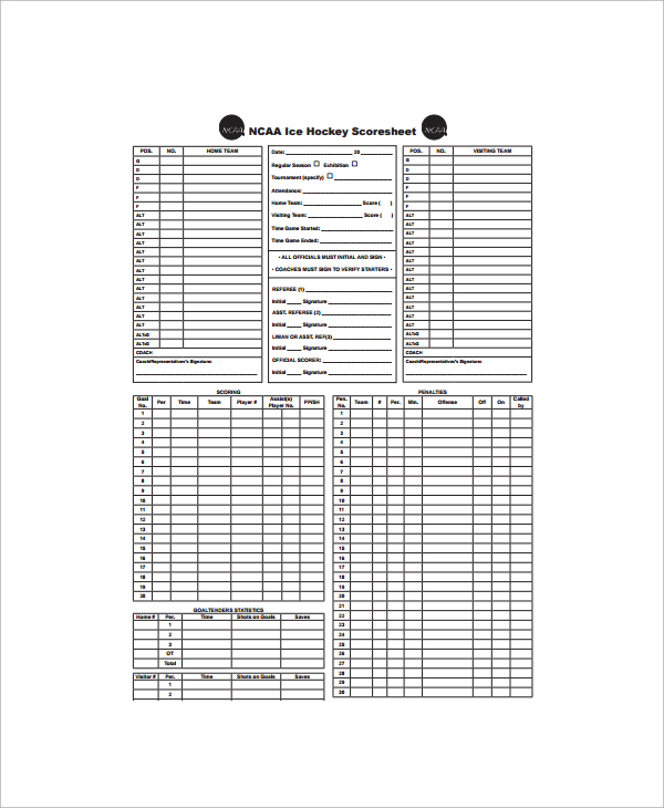 FREE 8+ Sample Hockey Score Sheet Templates in PDF