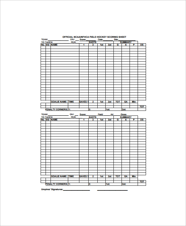 field hockey score sheet