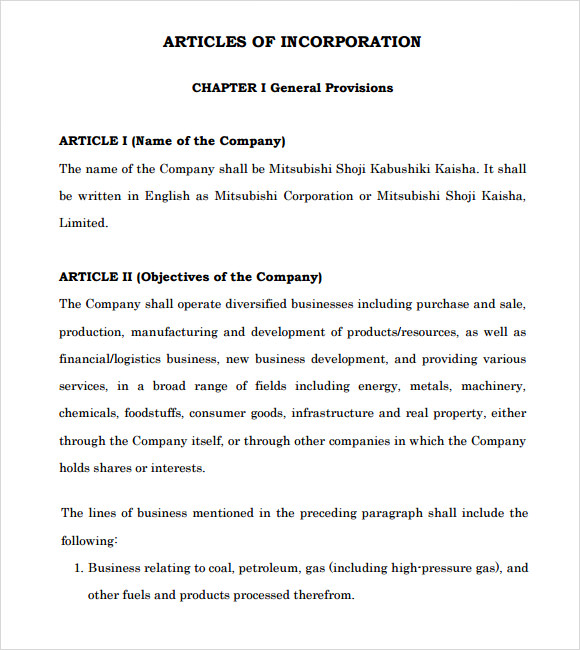 FREE 8+ Sample Articles of Incorporation Templates in PDF