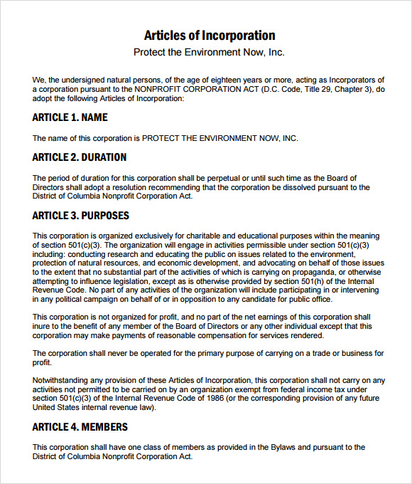 Memorandum And Articles Of Association Sample Articles Of Incorporation Template By Business 2514