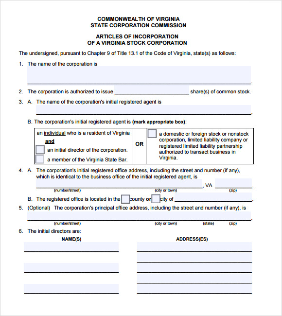 Articles Of Organization Virginia Template