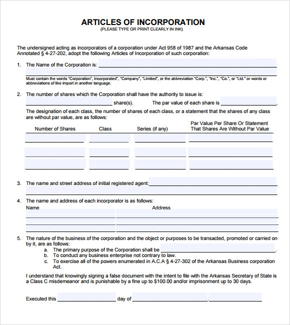 FREE 8+ Sample Articles of Incorporation Templates in PDF