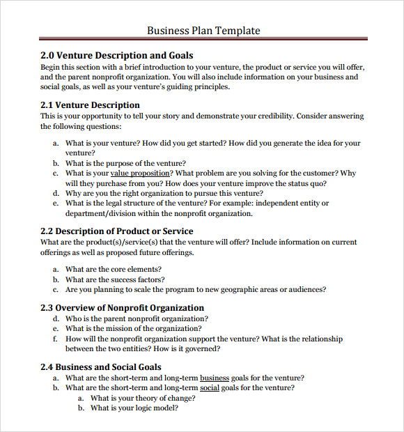 Business Plan Framework Template