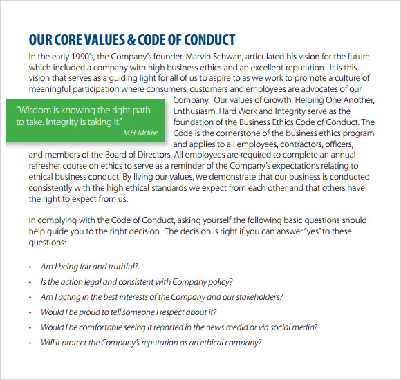 Free 5 Sample Code Of Conduct In Pdf