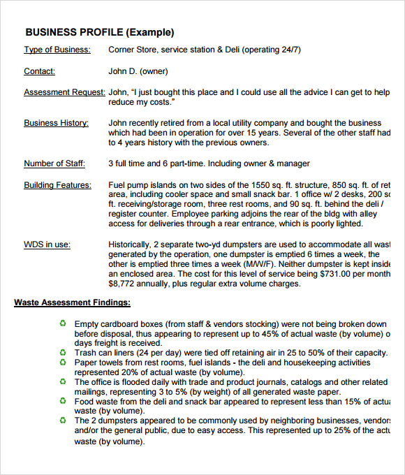 business profile in business plan