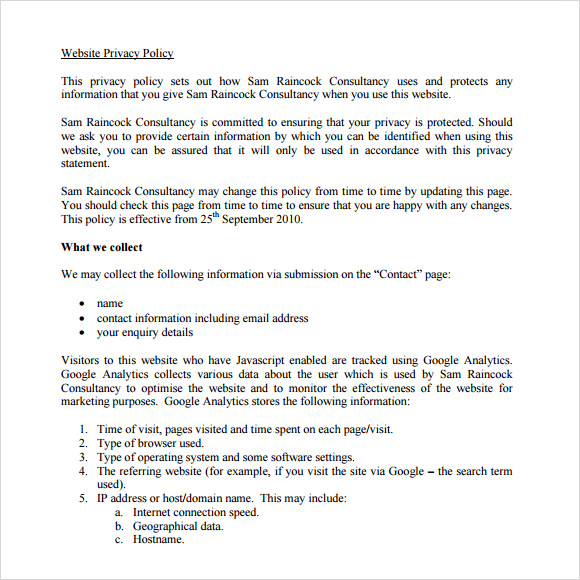 sample privacy policy template download