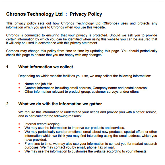 8 Privacy Policy Sample Templates For Free Download Sample Templates