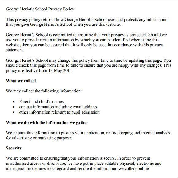 school privacy policy template